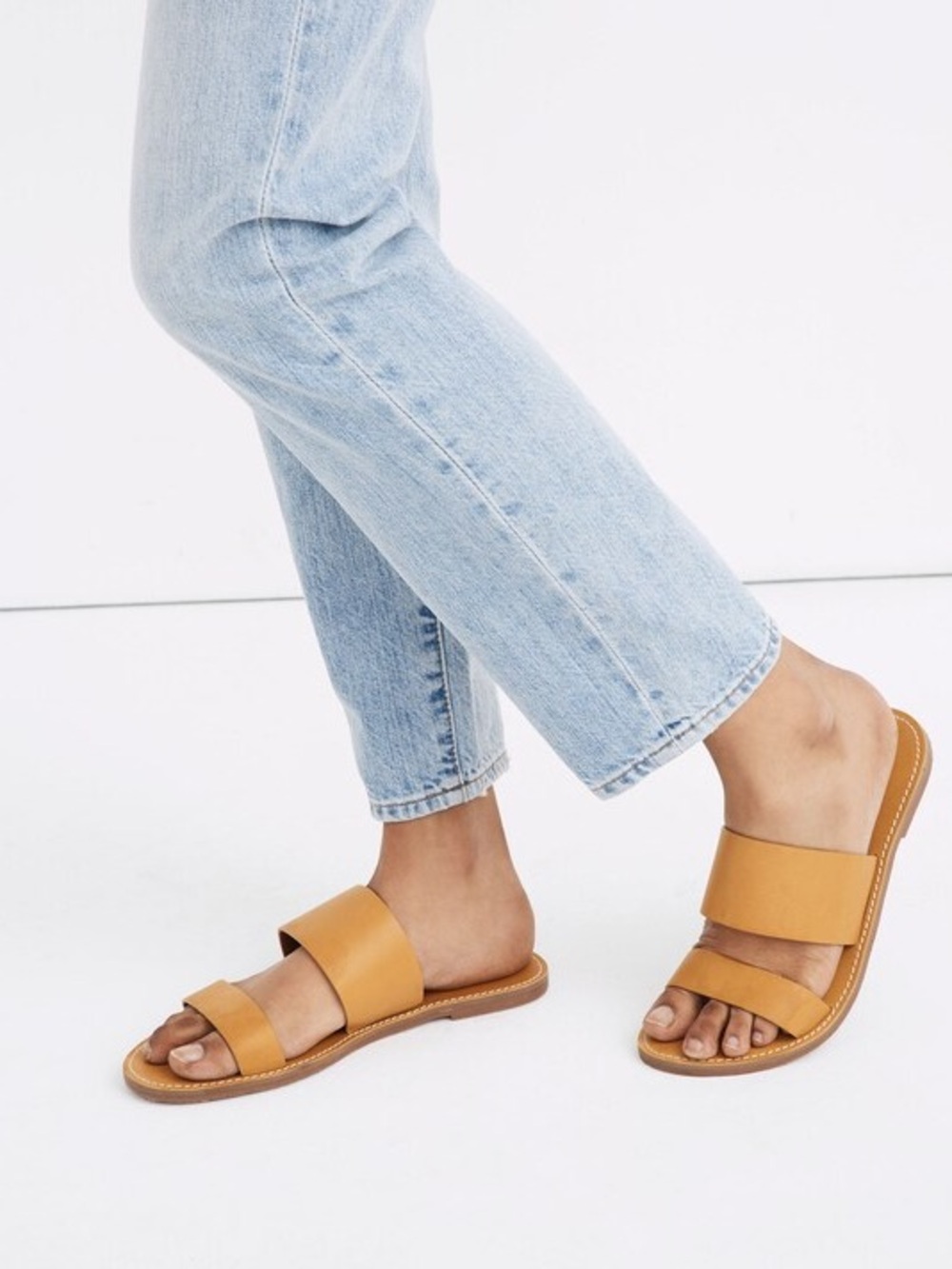 Madewell Boardwalk Double Strap Slide Sandals Golden Plume Leather Women’s 10
